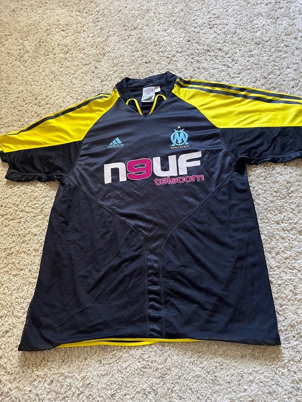 Adidas Olympique de Marseille Vintage Football Jersey XL Black Yellow